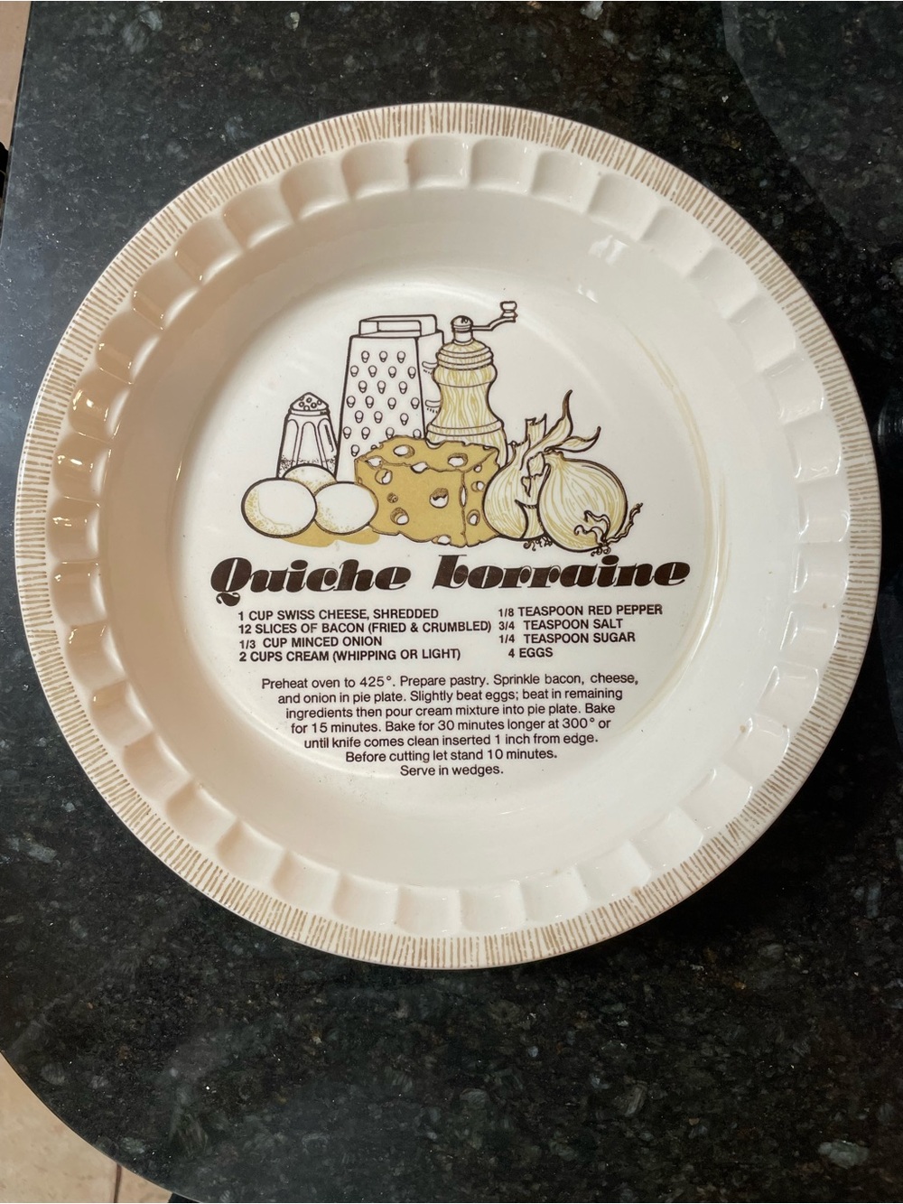 Vintage Royal China Jeannette Quiche Lorraine Recipe Pie Plate USA